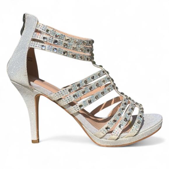 Windsor Shoes - Silver Crystal Cage Stilettos with Heel Zipper-Windsor-Shay-Size 8